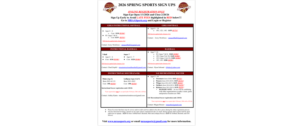 2026 SPRING SPORTS SIGN UPS